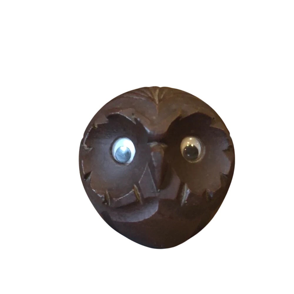 Vintage Googly Eyes Small Wooden‎ Owl Figurine